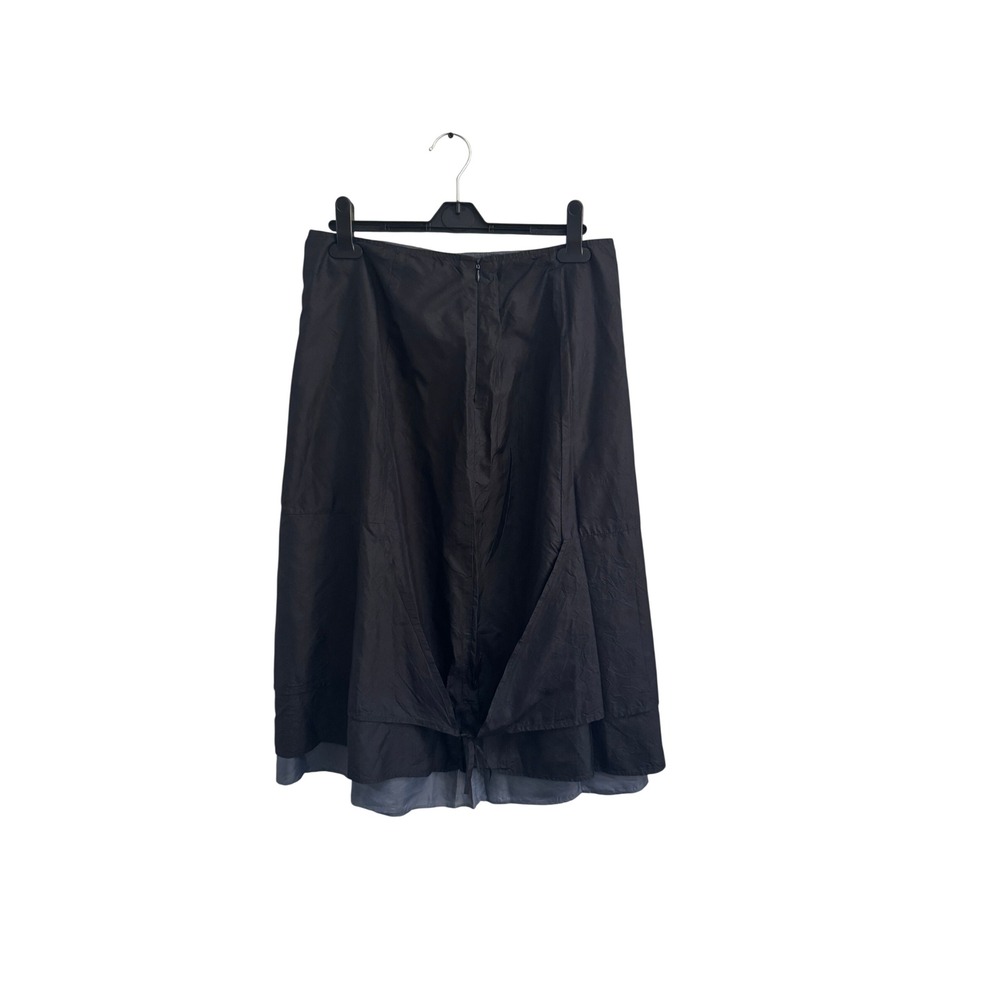 DIN 100% Silk Midi Skirt Black Grey Layered Draped Tie Back‎ Size 10 Vintage